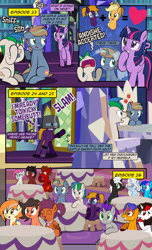Size: 1920x3168 | Tagged: safe, artist:alexdti, applejack, twilight sparkle, oc, oc:brainstorm (alexdti), oc:freako, oc:purple creativity, oc:robertapuddin, oc:slide fortissimo, oc:star logic, oc:vee, alicorn, earth pony, pegasus, pony, unicorn, comic:quest for friendship, g4, ^^, comic, crying, dialogue, ears back, earth pony oc, eyes closed, female, folded wings, freckles, glasses, grammar error, grin, gritted teeth, heart, high res, hooves, hooves on face, horn, lidded eyes, male, mare, nose in the air, one ear down, onomatopoeia, open mouth, open smile, pegasus oc, question mark, raised eyebrow, raised hoof, sitting, smiling, speech bubble, stallion, standing, teeth, twilight sparkle (alicorn), two toned mane, unicorn oc, volumetric mouth, wall of tags, wings, yelling