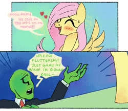 Size: 1676x1453 | Tagged: safe, artist:over-the-maginot, artist:overthemaginot, fluttershy, oc, oc:anon, human, pegasus, pony, g4, blushing, cliff, cliffhanger, comic, female, greentext, male, mare, text