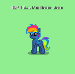 Size: 393x388 | Tagged: safe, rainbow dash, demon, demon pony, pegasus, pony, pony town, g4, secrets and pies, bat wings, blank flank, cute, cute little fangs, evil pie hater dash, fangs, female, green background, simple background, solo, wings