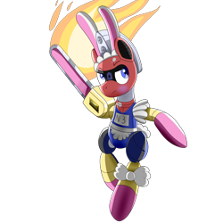 Size: 5000x5000 | Tagged: safe, artist:trackheadtherobopony, oc, oc:trackhead, pony, robot, robot pony, apron, blushing, bunny ears, chainsaw, clothes, costume, fire, maid, one-piece swimsuit, simple background, solo, sukumizu, swimsuit, transparent background