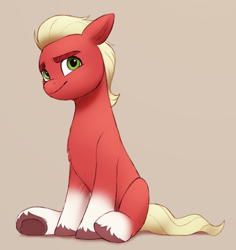 Size: 850x900 | Tagged: safe, artist:luminousdazzle, sprout cloverleaf, earth pony, pony, g5, cute, green eyes, male, simple background, sitting, smiling, solo, sproutbetes, stallion, unshorn fetlocks