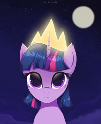 Size: 1280x1572 | Tagged: safe, artist:nnaly, twilight sparkle, pony, g4, crown, female, jewelry, mare, moon, night, regalia, smiling, solo