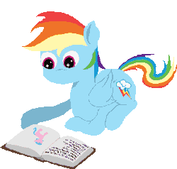 Size: 658x626 | Tagged: safe, artist:minus, derpibooru exclusive, firefly, rainbow dash, zipp storm, pegasus, pony, mlp fim's twelfth anniversary, g1, g4, g5, animated, blinking, book, colored wings, female, folded wings, inception, mare, multicolored hair, multicolored wings, pixel art, reading, simple background, sitting, starry eyes, transparent background, wingding eyes, wings