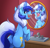 Size: 3994x3846 | Tagged: safe, artist:witchtaunter, minuette, pony, unicorn, art pack:fangs out!, g4, brushie brushie, brushing teeth, butt, chest fluff, commission, cup, dock, ear fluff, fangs, featureless crotch, happy, high res, magic, minu-ass, mirror, nightmare fuel, open mouth, plot, raised hoof, rear view, sharp teeth, sink, smiling, solo, tail, teeth, telekinesis, underhoof