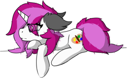 Size: 5142x3141 | Tagged: safe, artist:skylarpalette, oc, oc only, oc:skylar palette, pony, unicorn, crying, crying inside, female, horn, looking down, lying down, mare, messy hair, messy mane, sad, simple background, simple shading, solo, transparent background, unkempt mane, vent art