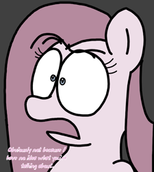 Size: 1275x1414 | Tagged: safe, artist:professorventurer, pinkie pie, series:ask pippamena, g4, creepypasta, dumbfounded, female, mare, pinkamena diane pie, solo