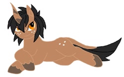 Size: 1432x896 | Tagged: safe, artist:zeroraid, oc, oc only, oc:gentle embers, kirin, butt freckles, freckles, horn, kirin oc, lying down, male, simple background, solo, stallion, white background