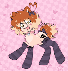 Size: 1496x1568 | Tagged: safe, artist:sxlipsis, oc, oc only, cat, cat pony, original species, pony, chest fluff, clothes, collar, cute, ponysona, socks, solo, striped socks