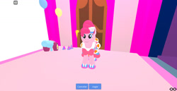 Size: 1280x661 | Tagged: safe, artist:princessoflovepinkyt, pinkie pie, g4, clothes, dress, gala dress, party cannon, roblox