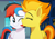 Size: 2920x2048 | Tagged: safe, artist:whitequartztheartist, spitfire, oc, oc:retro city, pegasus, pony, g4, wonderbolts academy, cheek kiss, duo, female, high res, kissing, mare