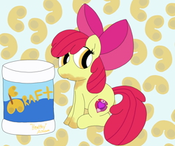 Size: 6048x5036 | Tagged: safe, artist:pinkiepie69, apple bloom, earth pony, pony, g4, cheese, food, macaroni, macaroni and cheese, messy eating, pasta, solo