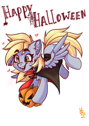 Size: 2480x3508 | Tagged: safe, artist:falafeljake, derpy hooves, pegasus, pony, g4, blush lines, blushing, clothes, costume, derp, female, halloween, halloween costume, happy halloween, high res, holiday, mare, open mouth, solo, spread wings, wings