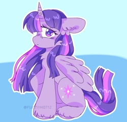 Size: 1550x1485 | Tagged: safe, artist:funnyhat12, twilight sparkle, alicorn, pony, g4, cheek fluff, chest fluff, female, heart, heart eyes, mare, outline, sitting, solo, twilight sparkle (alicorn), unshorn fetlocks, white outline, wingding eyes