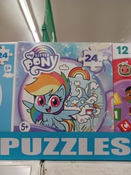 Size: 3000x4000 | Tagged: safe, rainbow dash, pegasus, pony, g4.5, my little pony: pony life, cloudsdale, dollar tree, female, logo, looking at you, merchandise, my little pony logo, photo, puzzle, solo