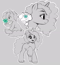 Size: 2220x2408 | Tagged: safe, artist:ask-colorsound, misty brightdawn, pony, unicorn, g5, cute, female, grayscale, happy, high res, mare, mistybetes, monochrome, solo, thought bubble, wingding eyes