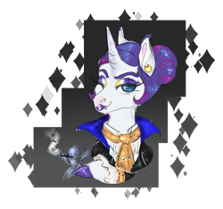 Size: 1900x1781 | Tagged: safe, artist:miyalaflordorada, rarity, bat, pony, undead, vampire, vampony, g4, alternate hairstyle, bust, eyeshadow, fangs, female, flute, hair bun, lipstick, looking at you, makeup, mare, music notes, musical instrument, one eye closed, ponytober, simple background, transparent background, wink, winking at you
