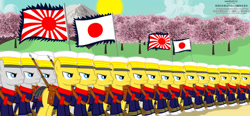 Size: 1315x608 | Tagged: safe, artist:trungtranhaitrung, pony, army, cherry blossoms, flag, flower, flower blossom, japan, japan empire, sun
