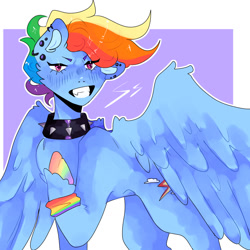 Size: 1280x1280 | Tagged: safe, artist:jupiterscent, rainbow dash, pegasus, pony, g4, collar, ear piercing, one ear down, piercing, rainbow hooves, solo, spiked collar, sweatband
