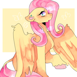 Size: 1280x1280 | Tagged: safe, artist:jupiterscent, fluttershy, pegasus, pony, g4, eyebrows, female, mare, raised hoof, solo