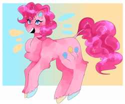 Size: 2048x1708 | Tagged: safe, artist:jupiterscent, pinkie pie, earth pony, pony, g4, chest fluff, emanata, freckles, gradient background, hooves, multicolored hooves, open mouth, open smile, smiling, solo