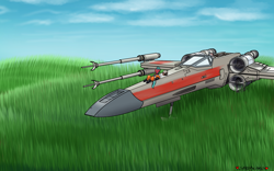 Size: 3840x2400 | Tagged: safe, artist:skydreams, oc, oc only, oc:collette, pegasus, pony, clothes, cloud, commission, field, flight suit, grass, helmet, high res, reclining, solo, star wars, starfighter, x-wing