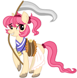 Size: 661x671 | Tagged: safe, artist:narcio, pony, crossover, female, mare, onozuka komachi, ponified, scythe, simple background, solo, touhou, transparent background