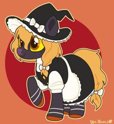 Size: 540x585 | Tagged: safe, artist:devilbunzz, pony, clothes, crossover, cute, dress, female, hat, kirisame marisa, mare, ponified, solo, touhou, witch, witch hat