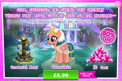 Size: 1951x1299 | Tagged: safe, gameloft, somnambula, pegasus, pony, g4, advertisement, clothes, costs real money, egyptian, egyptian headdress, egyptian pony, english, female, gem, green mane, green tail, headdress, healer's mask, introduction card, mare, mask, numbers, pink coat, pink fur, see-through, solo, tail, text, treehouse of harmony