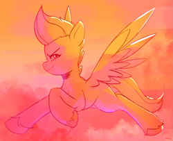 Size: 2387x1940 | Tagged: safe, artist:maren, zipp storm, pegasus, pony, g5, doodle, female, flying, high res, limited palette, looking at you, mare, sky, smiling, smiling at you, smirk, solo, spread wings, wings