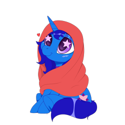 Size: 9000x9000 | Tagged: safe, artist:ginnythequeen, oc, oc only, oc:delly, pony, unicorn, blanket, blushing, commission, cute, heart, simple background, sitting, solo, starry eyes, transparent background, wingding eyes