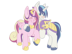 Size: 1280x971 | Tagged: safe, artist:macyw, princess cadance, shining armor, alicorn, pony, unicorn, g4, blushing, couple, crown, cute, eyes closed, female, hoof shoes, hug, jewelry, love, male, mare, regalia, royal guard, royalty, simple background, smiling, stallion, transparent background