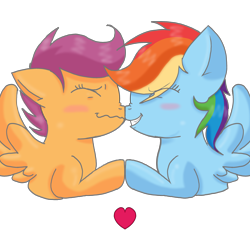 Size: 3072x3072 | Tagged: safe, artist:taeko, rainbow dash, scootaloo, pegasus, pony, g4, 2022, blushing, duo, eye clipping through hair, eyes closed, female, filly, foal, gritted teeth, heart, high res, lesbian, mare, no source, nose wrinkle, pseudoincest, shading practice, ship:scootadash, shipping, simple background, smiling, spread wings, teeth, transparent background, wavy mouth, wings