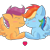 Size: 3072x3072 | Tagged: source needed, safe, artist:taeko, rainbow dash, scootaloo, pegasus, pony, g4, 2022, blushing, duo, eye clipping through hair, eyes closed, female, filly, foal, gritted teeth, heart, high res, lesbian, mare, nose wrinkle, pseudoincest, shading practice, ship:scootadash, shipping, simple background, smiling, spread wings, teeth, transparent background, wavy mouth, wings