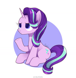 Size: 1280x1324 | Tagged: safe, artist:nnaly, starlight glimmer, pony, unicorn, g4, female, frown, mare, raised hoof, simple background, sitting, solo, starlight glimmer is not amused, unamused, white background