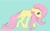 Size: 1265x784 | Tagged: safe, artist:woollyart, fluttershy, pegasus, pony, g4, aside glance, blushing, colored eartips, ear blush, female, floppy ears, freckles, long tail, looking at you, mare, partially open wings, shy, simple background, slumped, solo, tail, teal background, walking, wings