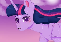 Size: 1286x892 | Tagged: safe, artist:woollyart, twilight sparkle, alicorn, pony, alternative cutie mark placement, female, looking at you, mare, open mouth, scar, solo, twilight sparkle (alicorn)