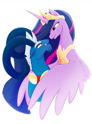 Size: 1280x1708 | Tagged: safe, artist:imperiialfrost, grogar, twilight sparkle, alicorn, pony, sheep, g4, the last problem, crown, duo, female, jewelry, male, mare, older, older twilight, older twilight sparkle (alicorn), princess twilight 2.0, regalia, shipping, simple background, smiling, straight, twigar, twilight sparkle (alicorn), white background