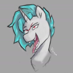 Size: 1544x1544 | Tagged: safe, artist:dastrak, oc, bat pony, hybrid, pony, unicorn, bust, open mouth, solo, tongue out