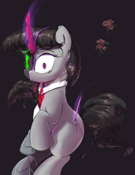 Size: 3070x3969 | Tagged: safe, artist:vultraz, king sombra, octavia melody, earth pony, pony, unicorn, g4, disguise, female, high res, looking at you, magic, magic aura, queen umbra, rule 63, sitting, solo, sombra's cutie mark, umbra's cutie mark