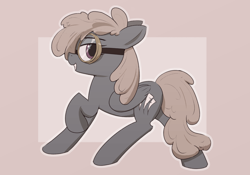 Size: 2540x1775 | Tagged: safe, artist:vultraz, dust devil, pegasus, pony, g4, abstract background, aviator goggles, female, folded wings, goggles, grin, looking at you, mare, ponerpics import, raised hoof, smiling, solo, wings