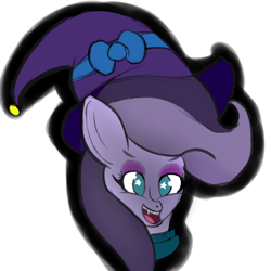 Size: 5000x5000 | Tagged: safe, artist:houndy, oc, oc only, oc:jester quinn, bat pony, cloak, clothes, costume, cute, eyeliner, eyeshadow, fangs, halloween, halloween costume, happy, hat, long hair, looking at you, makeup, multicolored hair, nightmare night, open mouth, simple background, smiling, smiling at you, solo, white background, witch, witch hat