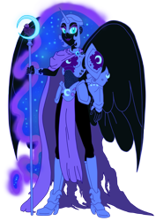Size: 2479x3500 | Tagged: safe, artist:edcom02, artist:jmkplover, nightmare moon, human, equestria girls, g4, armor, breasts, equestria girls-ified, female, high res, large wings, simple background, solo, staff, transparent background, wings