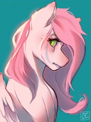 Size: 2894x3877 | Tagged: safe, artist:jaynsparkle, oc, oc only, oc:sugar morning, pegasus, pony, bust, female, high res, mare, profile, simple background, solo, teal background