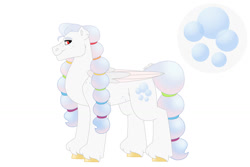 Size: 1280x854 | Tagged: safe, artist:itstechtock, oc, oc:bubbles and baths, pegasus, pony, bedroom eyes, braid, braided ponytail, braided tail, bubble, ear fluff, female, freckles, looking at you, mare, ponytail, simple background, solo, spots, tail, unshorn fetlocks, white background