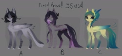 Size: 2048x948 | Tagged: safe, artist:blcksswn, oc, oc only, pegasus, pony, adoptable, concave belly, slender, thin, trio