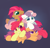 Size: 2300x2200 | Tagged: safe, artist:mirtash, apple bloom, babs seed, scootaloo, sweetie belle, earth pony, pegasus, pony, unicorn, g4, adorababs, adorabloom, cheek fluff, cousins, cuddle puddle, cuddling, cute, cutealoo, cutie mark crusaders, diasweetes, ear fluff, eye clipping through hair, female, filly, foal, freckles, gradient background, group, grumpy, high res, horn, lying down, open mouth, pony pile, pouting, prone, quartet, scootaloo is not amused, smiling, spread wings, unamused, wings