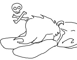 Size: 574x451 | Tagged: safe, alternate version, artist:maren, oc, oc only, oc:blue chewings, earth pony, pony, 2017, doodle, lying down, old art, prone, skull and crossbones, solo, sploot