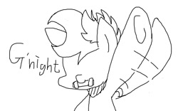 Size: 1008x630 | Tagged: safe, artist:maren, oc, oc only, oc:blue chewings, earth pony, pony, 2017, bust, dialogue, doodle, good night, no eyes, old art, solo, waving