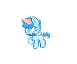 Size: 594x496 | Tagged: safe, artist:301mongu, oc, oc only, oc:blue chewings, earth pony, pony, blushing, raised hoof, simple background, solo, tiny, white background