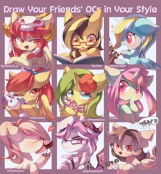 Size: 1900x2048 | Tagged: safe, artist:masa_0006, rarity, oc, oc:cheers, oc:hadi, oc:hungry flower, oc:lou, oc:possession, oc:vincent, earth pony, pegasus, pony, unicorn, g4, book, bust, clothes, fangs, flower, glass, helmet, plushie, skull helmet, speech bubble, wine glass, wrench